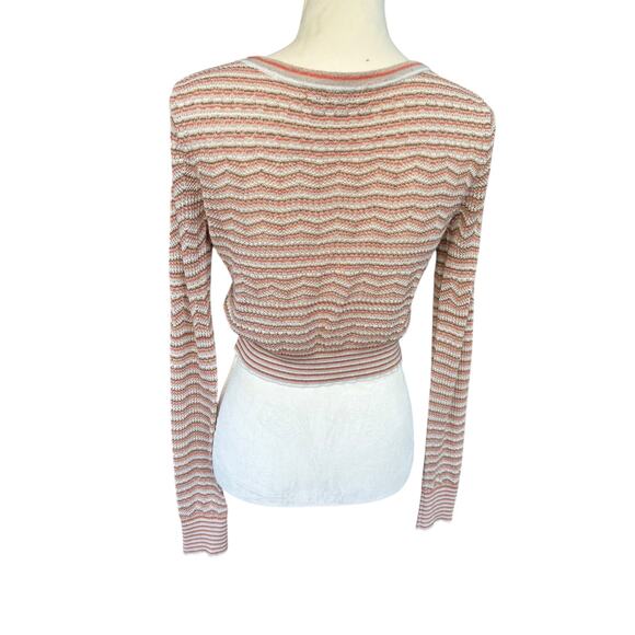 INTERMIX Y2K Brown Tan White Mona Knit Pointelle Cropped Cardigan Sweater - S - Picture 5 of 7